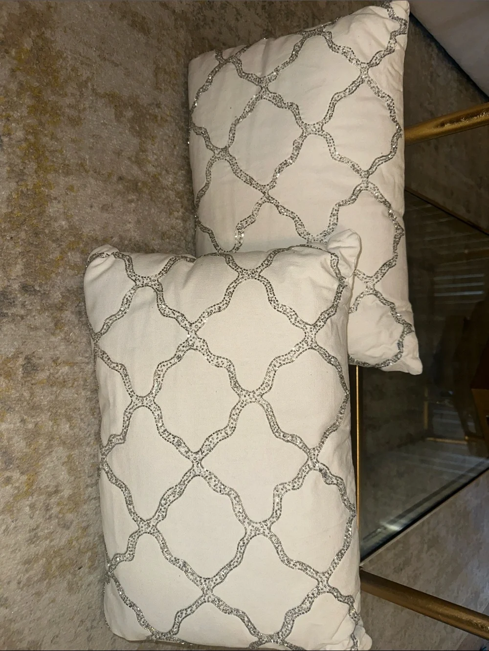 Bling Embroidered Ivory Decorative Throw Pillows - Set of 2